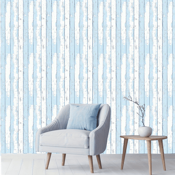 1 piece of 2D flat, retro-style rough texture matte wallpaper - light blue and white wood board pattern wallpaper, detachable PVC contact paper, rough matte wall sticker wallpaper, suitable for moder