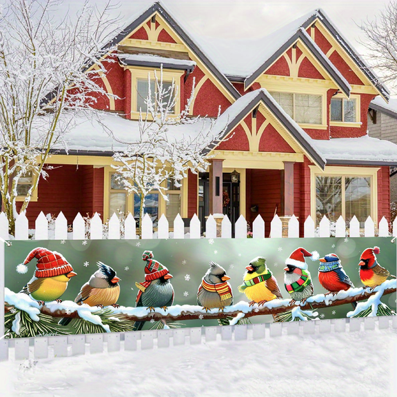 1 piece, 2D flat winter hat bird pattern wall banner, perfect for garden, house, fence, garage decoration, wall decoration, courtyard sign, party decoration, home decoration, party supplies, 78.74*17