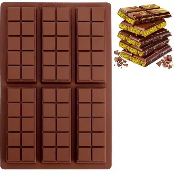 1 piece, 6-compartment rectangular chocolate silicone mold, non-stick, easy to release, durable, makes perfectly shaped chocolates