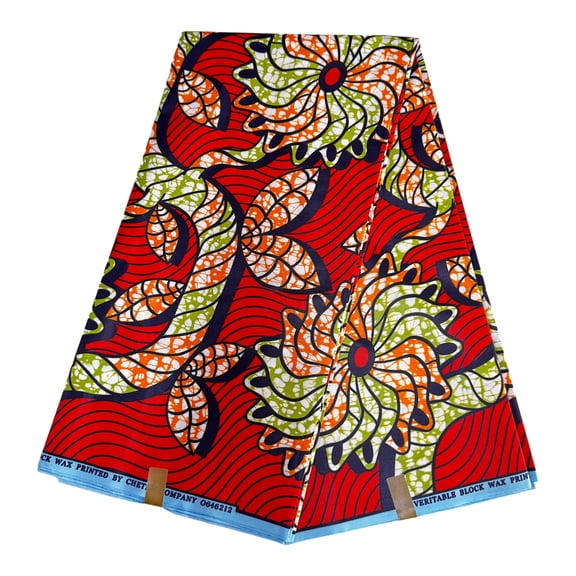 1 piece of 6yard African ethnic embroidery fabric, geometric printed fabric with bright red plant leaves, African ethnic style fabric, handmade fabric, suitable as a Valentine's Day handmade gift