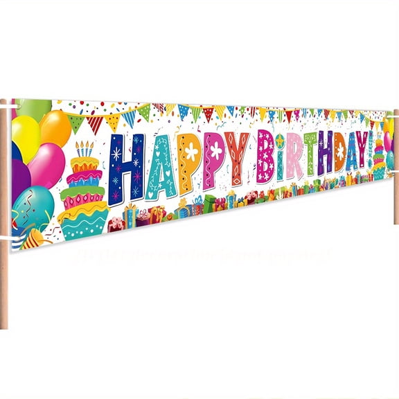1 piece 78.8x 17.8inch Durable Polyester Fiber "Happy Birthday" Banner, with Colorful Balloons, Gifts, and Cake Patterns - Suitable for Outdoor/Indoor Birthday, Wedding, Graduation Ceremony