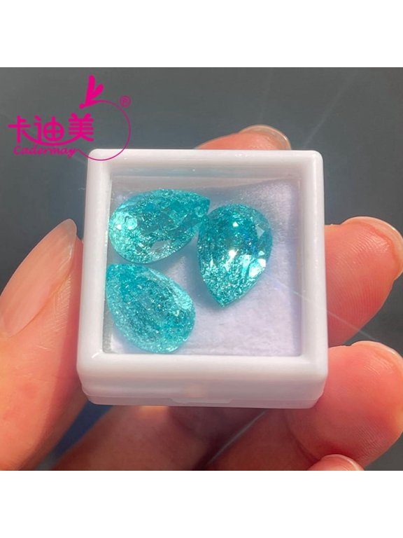 1 piece 9x13mm Ice Cut Lab Grown Yttrium Aluminum Garnet Blue Neon Paraiba Color Loose Stone With Ice Crack Inclusions Pear Shape YAG AGL Fine Jewelry Making