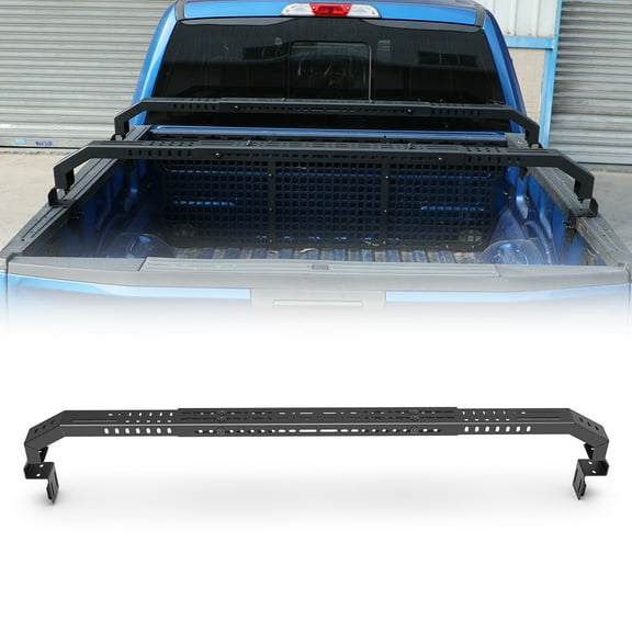 1 piece Adjustable Low Profile Trucks Bed Rack Cross Bar fit for Full-Size&Mid-Size, Adjustable length of 53-73 inches, Maximum load capacity of 600 lbs/pcs, Black, 3 installable methods, Q235A