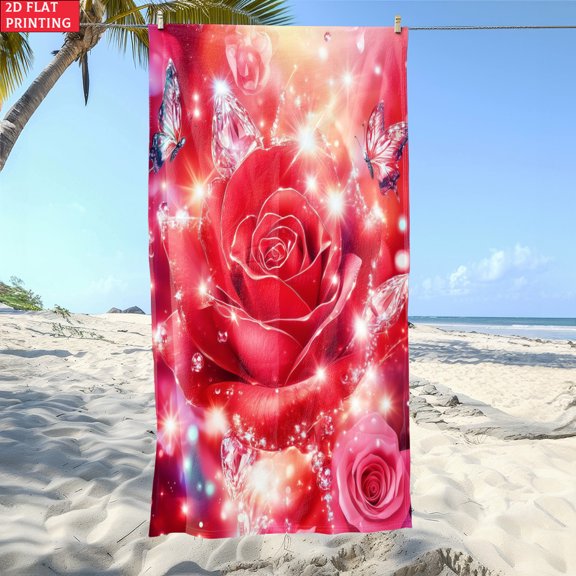 1 piece, Bright Rose Butterfly Sand Towel - Convenience, For sand, pie, travel, dew, sand match | Sand towel | Ultra Absorbent fabric, sand