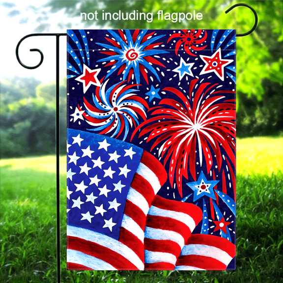 1 piece, Fireworks Star Garden Flag, 12x18inch Polyester Double-Sided Flag, No Pole Needed, National Love Home Decoration, Outdoor Garden Decoration