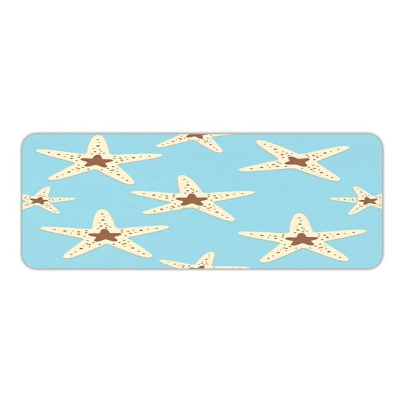 1-piece Flannel Non-slip Mat 1 Cm Thickness ,Cute Paper Cut Pastel Blue Seastar Beach Repeat Pattern Farmhouse Kitchen Rug Runner