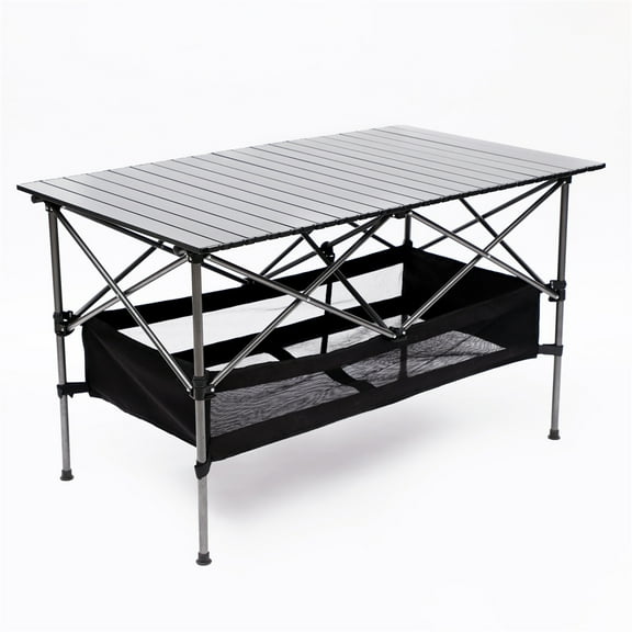 1-piece Folding Outdoor Table with Carrying Bag,Lightweight Aluminum Roll-up Rectangular Table for indoor, Outdoor Camping, Picnics,Beach,Backyard, BBQ, Party, Patio, 44.46X27.56X27.56in ,Black