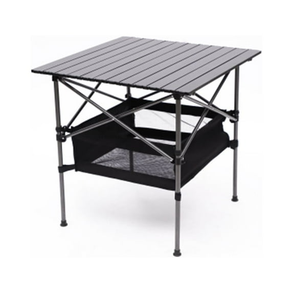 1-piece Folding Outdoor Table with Carrying Bag,Lightweight Aluminum Roll-up Square Table for indoor, Outdoor Camping, Picnics, Beach,Backyard, BBQ, Party, Patio, 27.56X27.56X27.56in, Black