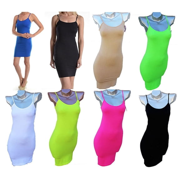 1 piece Intimates Sphaghetti Strap Plain Smooth Women Seamless Full Slips (cm101) (NEON ORANGE)