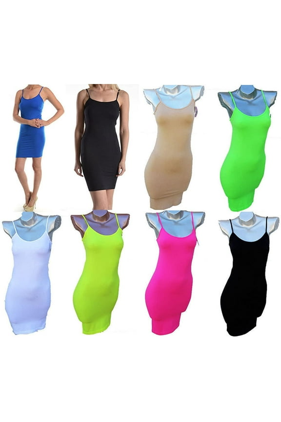 1 piece Intimates Sphaghetti Strap Plain Smooth Women Seamless Full Slips (cm101) (NEON YELLOW)