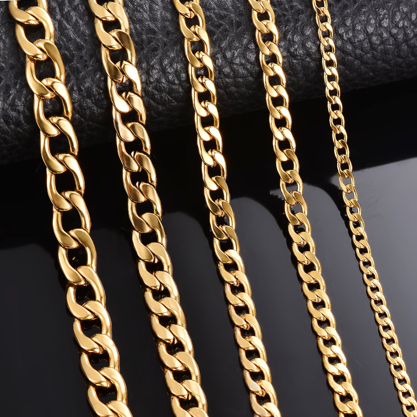 1 piece Length 21cm-100cm Gold Color Flat Curb Chain Necklace 3mm-9.5mm ...