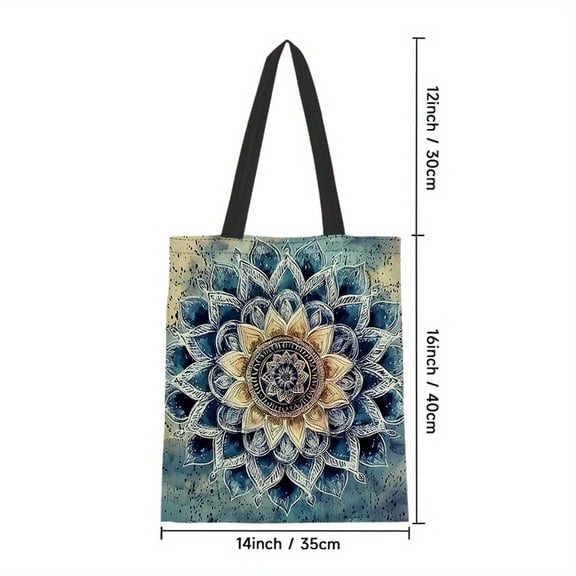 1 piece Mandala Flower Pattern Polyester Canvas Tote Bag, Women's Rectangular Multi-purpose Shoulder Bag - Suitable for Shopping, Travel, and Outdoor Activities