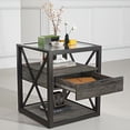 thumbnail image 1 of 1 piece Modern End Table with Drawer - Nightstand for Bedroom & Living Room, Rustic Wood Grain MDF& Tempered Glass Top, Industrial Style Side Table, 1 of 5
