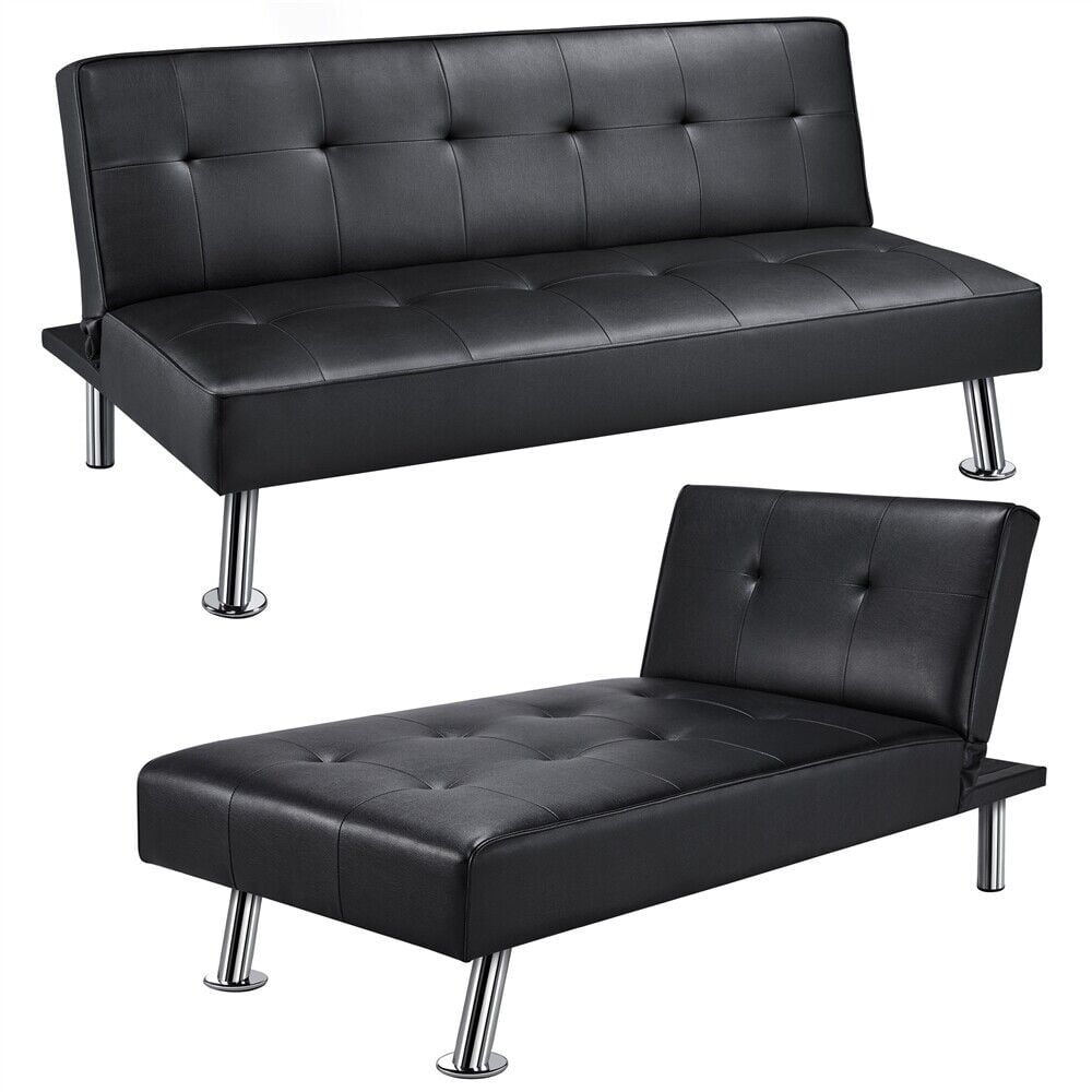 1 piece Modern Faux Leather Futon Sofa Bed Fold Up & Down Recliner