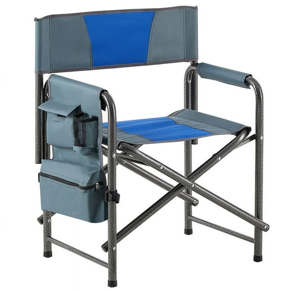 1-piece Oversized Folding Camping Chair, High Back Heavy Duty with Storage Pockets for indoor, Outdoor Camping, Picnics and Fishing, Blue/Grey
