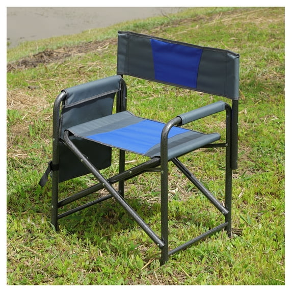 1-piece Padded Folding Outdoor Chair with Storage Pockets,Lightweight Oversized Directors Chair for indoor, Outdoor Camping, Picnics and Fishing,Blue/Grey