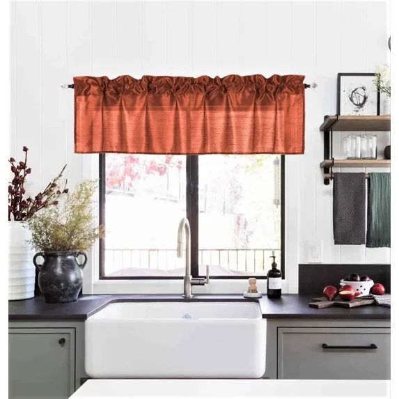 Gorgeous Home Linen Brick Rust 1pc Semisheer Solid Faux Silk Rod Pocket Straight Window Valance 55"in Wide X 18"in Length