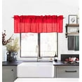 thumbnail image 1 of 1 piece S18 luxury straight sheer faux silk window curtain valance for kitchen bathroom decor with rod pocket on top bright red color 55" wide X 18" long, 1 of 1