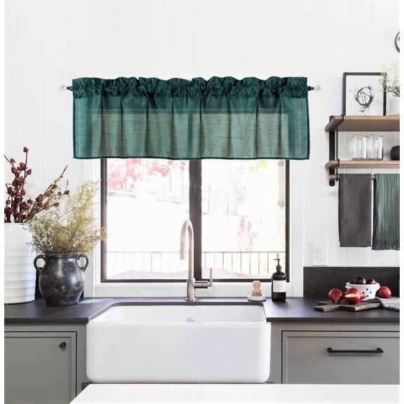 Gorgeous Home Linen 1-Pc S18 Dark Green Luxury Straight Semi-Sheer Faux Silk Window Curtain Valance Rod Pocket on Top 55" wide X 18" long