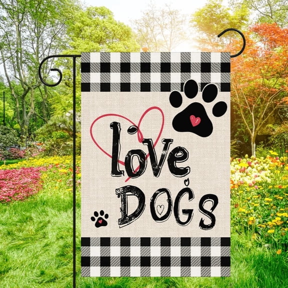 1 piece, Spring pet-themed double-sided garden flag - 2D flat black and white checkered dog paw design, courtyard symbol, perfect for courtyard, lawn and outdoor decoration, garden decoration, party