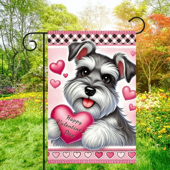 1 piece, Valentine's Day Double-sided Garden Flag - 2D flat cute dog and heart pattern design, courtyard sign, perfect for courtyard, lawn and outdoor decoration, garden decoration, party decoration