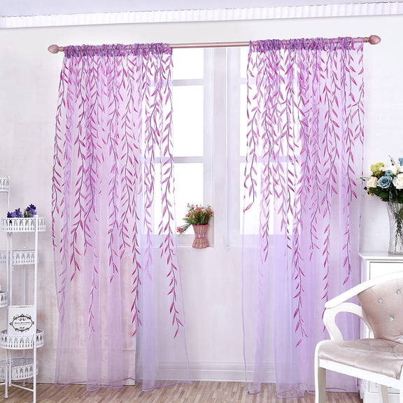 1 piece Voile Curtains Cute Green Sheers Leaf Curtain Tulle Vine Window Curtains Nursery Sheers Ivy Pretty Curtain for Living Room Bedroom Window Door Balcony purple 100*200cm