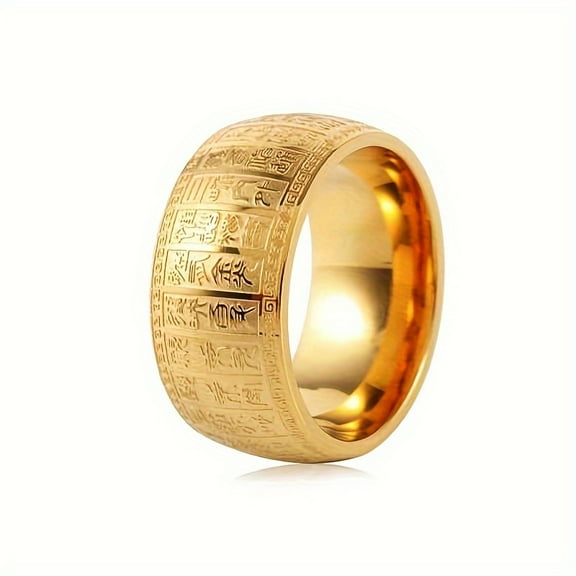 1 piece and luxury retro personalized tungsten steel ring with gold surface, unique retro seal text pattern design, classic ring style,Gold,10