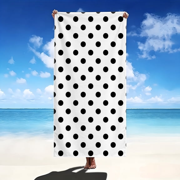 1 piece, beach towel with regular black waves on a white background as the pattern, French classic retro style, available in all seasons, suitable for seaside vacation and swimming pool bath
