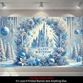 thumbnail image 1 of 1 piece, birthday banner background decoration, 2D flat dreamy ice and snow princess castle background wall hanging decorative banner, party supplies, indoor/outdoor party decoration, entrance passag, 1 of 6