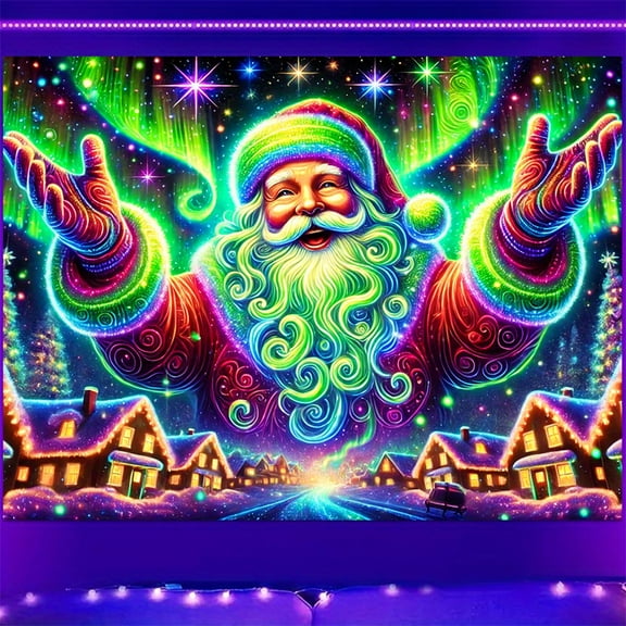 1 piece, black light ultraviolet reaction tapestry, Santa Claus pattern design, wall art hanging flag, a tapestry that gels against a dark background, suitable for bedrooms/living rooms/game rooms/ba