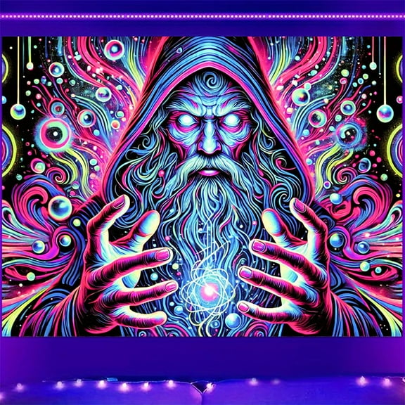1 piece, black light ultraviolet reaction tapestry, magician pattern design, wall art hanging flag, a tapestry that gels in the dark background, suitable for bedroom/living room/game room/bar/festiva