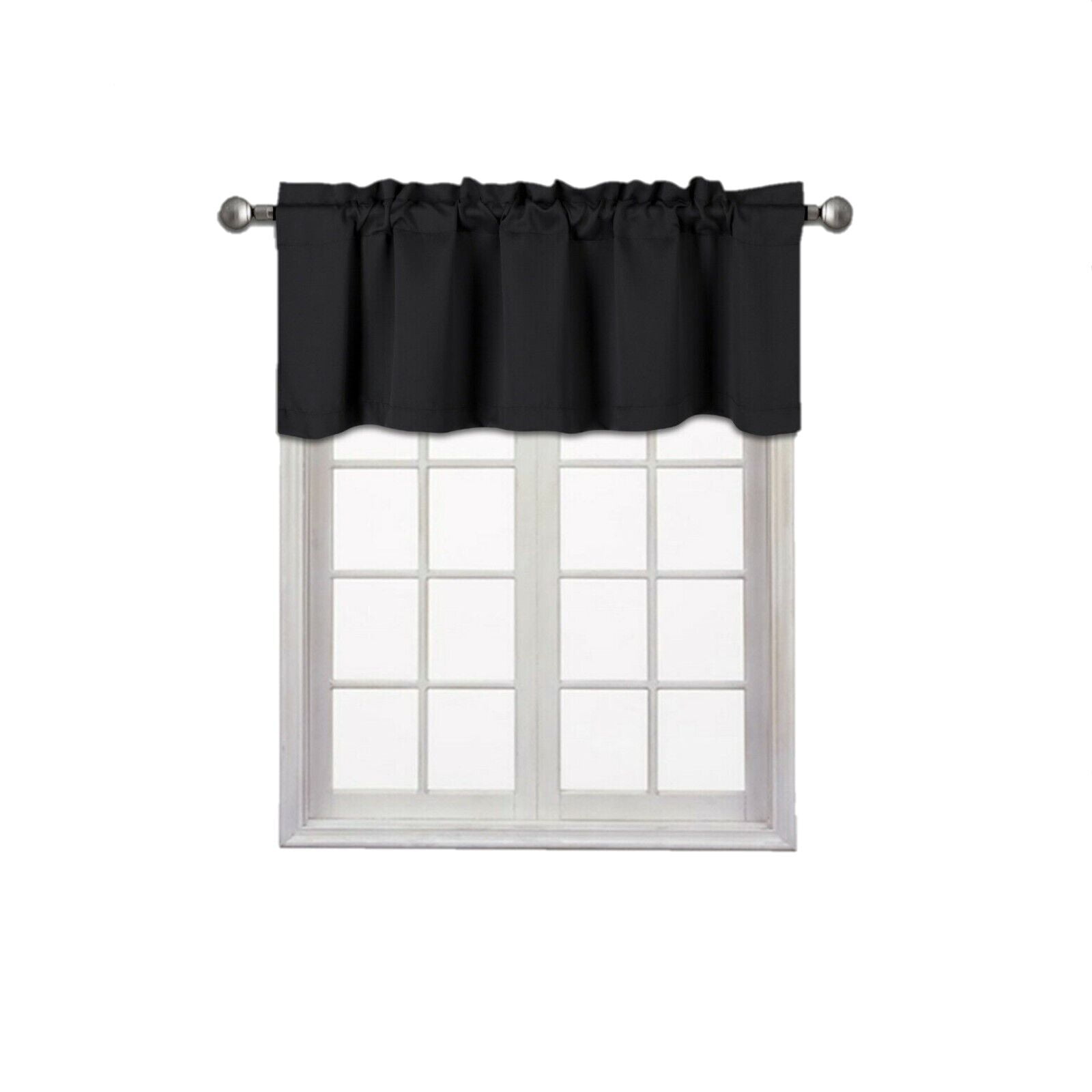 1 piece black valance TVLO18 blackout thermal tier window treatment rod pocket kitchen bathroom