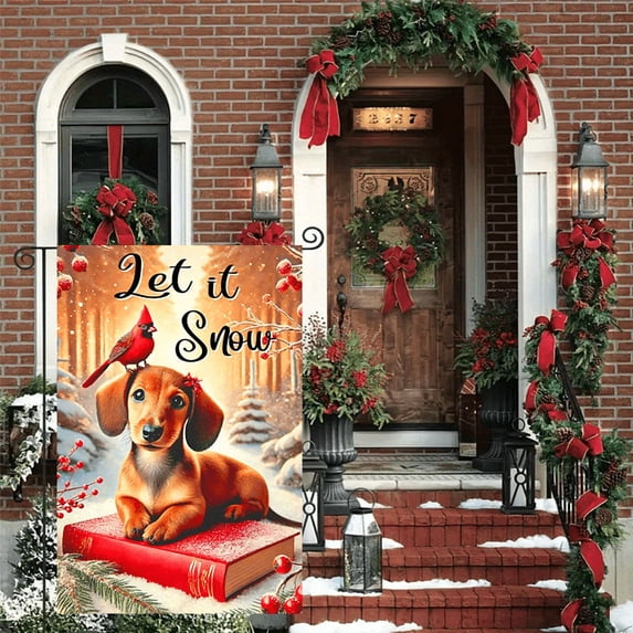 1 Piece 2D Flat Double-Sided Christmas Garden Flag, Candy Cane & Red Bow with Pine Holly Design, Winter Yard Porch Lawn Patio Outdoor Decor, 12x18 in (30x45cm)