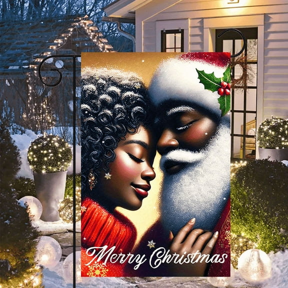 1 piece, double-sided Christmas Garden flag - 2D flat Black Santa Claus and Mrs. Christmas pattern design, winter outdoor decoration, very suitable for courtyard, lawn and outdoor decoration, garden