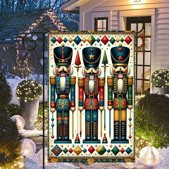 1 piece, double-sided Christmas Garden flag - 2D flat Nutcracker Soldier pattern design, courtyard sign, perfect for courtyard, lawn and outdoor decoration, garden decoration, party decoration items,