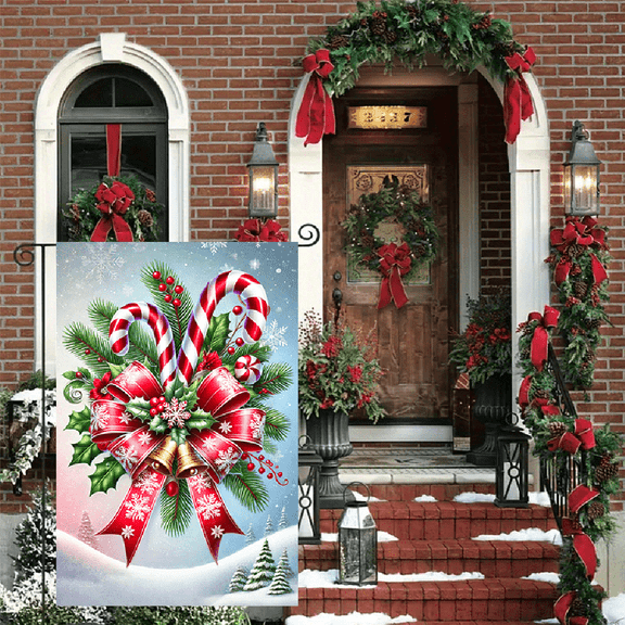Christmas Bow Garden Flag 12 x 18 Inch, 2D Flat Printed Double Sided Polyester Outdoor Yard Flag