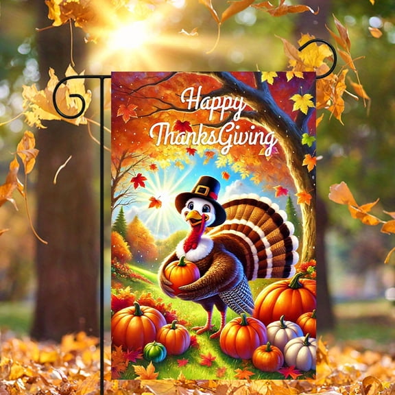 1 piece, double-sided Thanksgiving Garden Flag - 2D flat Turkey pumpkin pattern design, courtyard sign, perfect for courtyard, lawn and outdoor decoration, garden decoration, party decoration items,