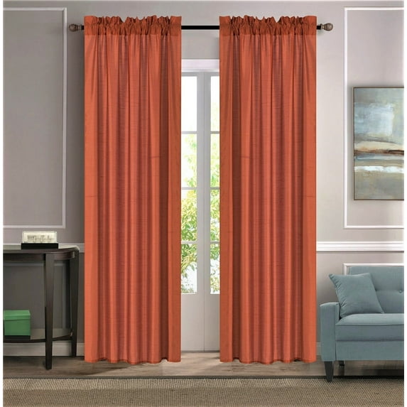 1 piece faux silk solid curtain drapes semi sheer see thru panels with rod pocket for any bedroom living room or patio door MR2 Brick Color 55" Wide X 84"Long