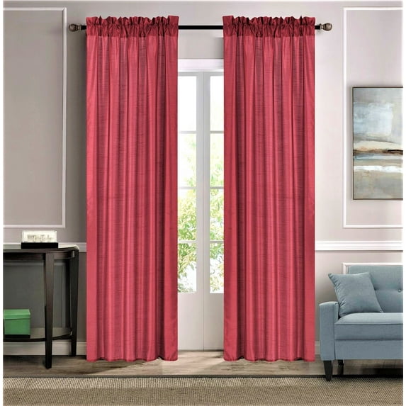 1 piece faux silk solid curtain drapes semi sheer see thru panels with rod pocket for any bedroom living room or patio door MR2 Burgundy Color 55" Wide X 84"Long