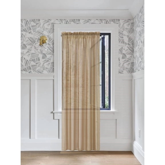 Gorgeous Home Linen 1 PC Solid Semi Sheer Faux Silk Rod Pocket Curtain Window Panel for any Room 55" Wide X 84"Long Gold Color