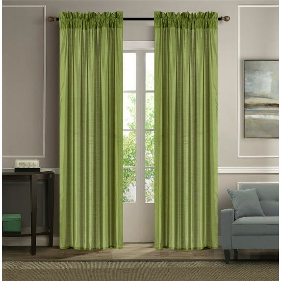 1 piece faux silk solid curtain drapes semi sheer see thru panels with rod pocket for any bedroom living room or patio door MR2 Lime Green Color 55" Wide X 84"Long