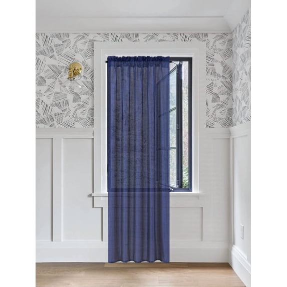 Gorgeous Home Linen 1 PC Solid Semi Sheer Faux Silk Rod Pocket Curtain Window Panel for any Room 55" Wide X 84"Long Navy Blue Color