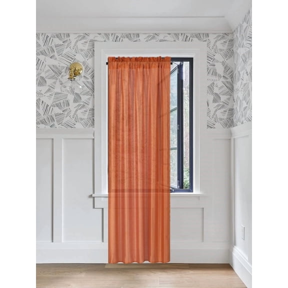 1 piece faux silk solid curtain drapes semi sheer see thru panels with rod pocket for any bedroom living room or patio door MR2 Orange Color 55" Wide X 84"Long
