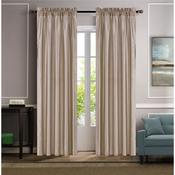 1 piece faux silk solid curtain drapes semi sheer see thru panels with rod pocket for any bedroom living room or patio door MR2 Taupe Color 55" Wide X 84"Long