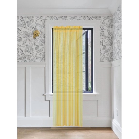 1 piece faux silk solid curtain drapes semi sheer see thru panels with rod pocket for any bedroom living room or patio door MR2 Yellow Color 55" Wide X 84"Long