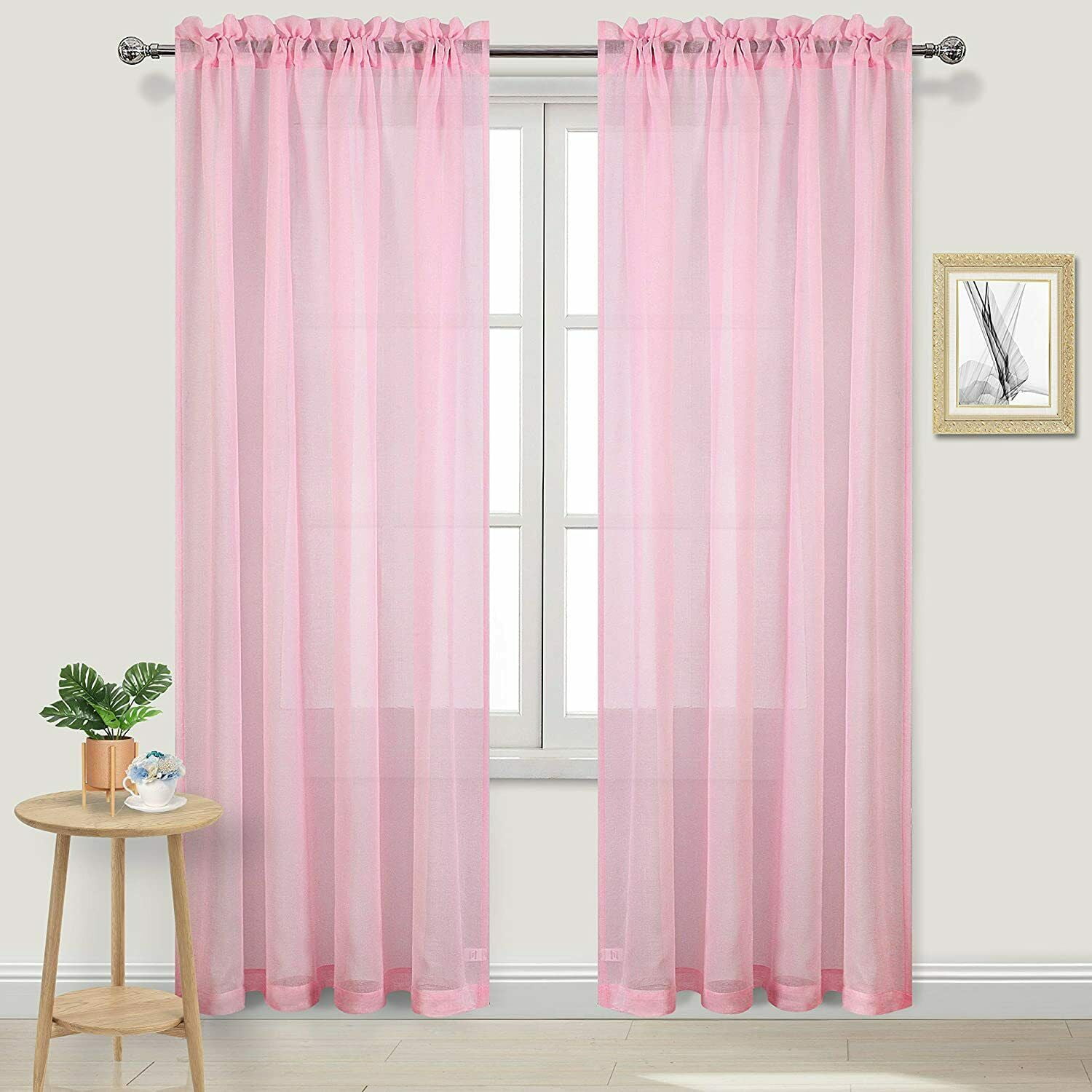 Lovely elegant 2pc MR2 hot pink curtain semi sheer voile with rod pocket  solid color light filtering window tretament drape for any room inside  outside 54 wide X 84 Long 