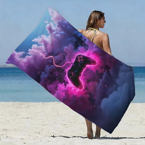 1 piece gamepad beach towel, luminous gamepad pattern, essential pool and beach travel accessories for game lovers, preferred birthday, Christmas and holiday gifts.