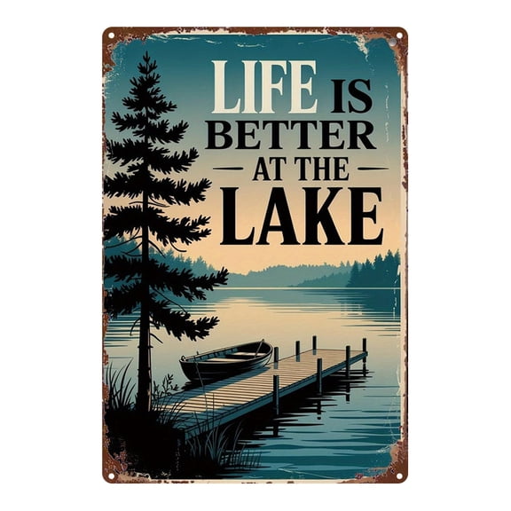 1 piece of lakeside cottage and tree landscape decorative painting / vintage style, suitable for home, office, gym, bedroom decoration / inspirational gift / 8x12 inches (20x30 cm)
