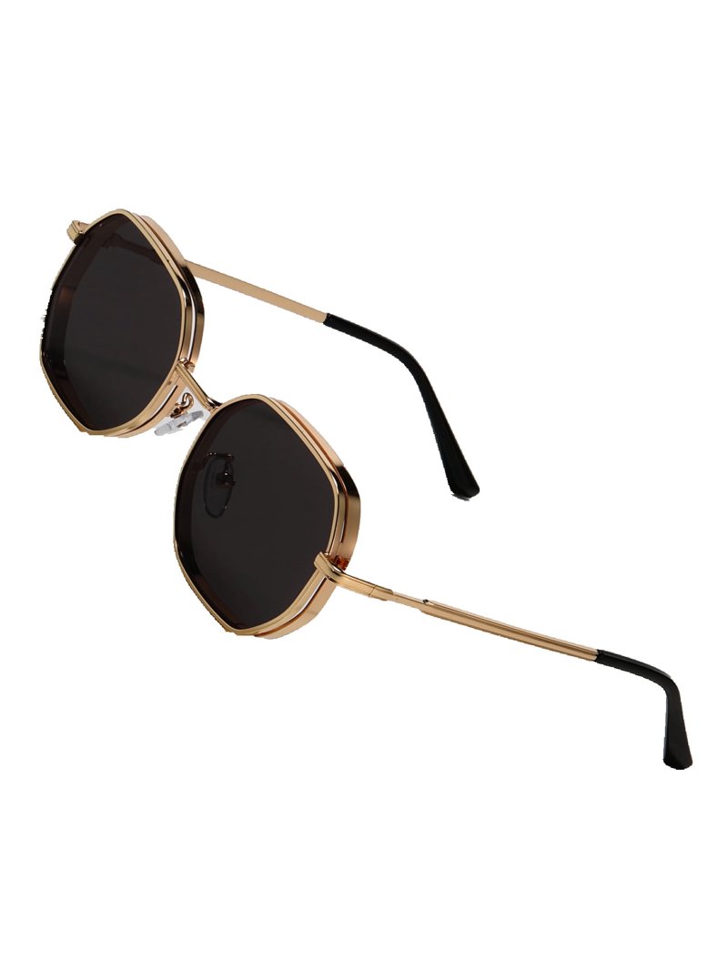 Gold Hexagon Sunglasses Double Frame UV Protection Chic  display picture 2
