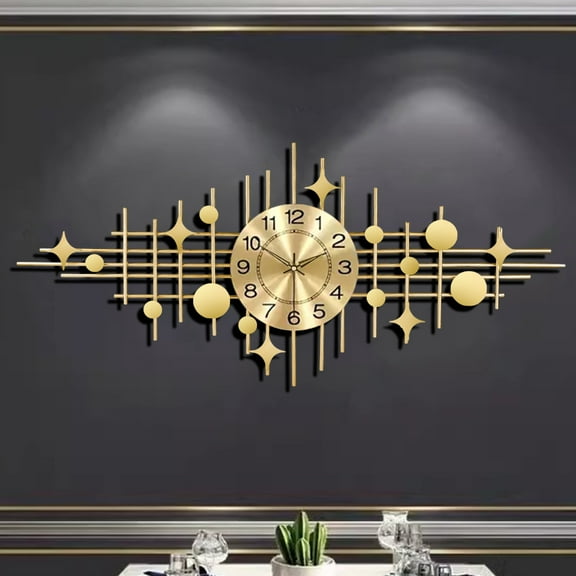 1 piece metal European silent wall clock star creative wall decoration free punching 95cm large clock light luxury living room dining room bedroom study hotel decoration clock, the first choice for h